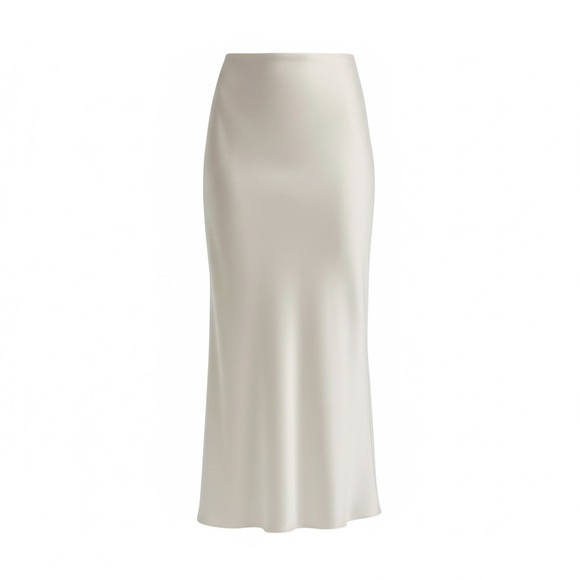 FAVORITE DAUGHTER High Rise Silky Satin Midi Favorite Skirt, Ivory, Small - Picture 6 of 11